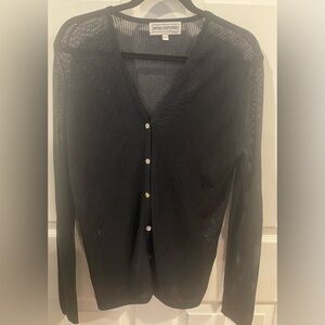 Nina couture see through cardigan mesh navy Sweater large mother-of-pearl button